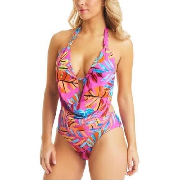 Bar III Women's Paradise in the Palms Cowl Neck Swimsuit,Magic Magenta 1 pc XS - Picture 2 of 8